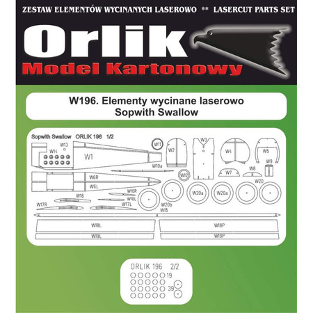 Orlik W196 Elementy wycinane laserowo do modelu kartonowego Orlik 196 Sopwith Swallow