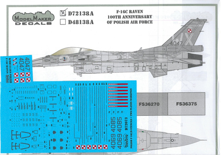 ModelMaker D72138A F-16C Raven 100th Anniversary of Polish Air Force zestaw kalkomanii w skali 1:72
