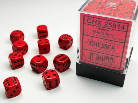Kości 36xD6 Chessex 25814 Matowe czerwone / czarne oczka