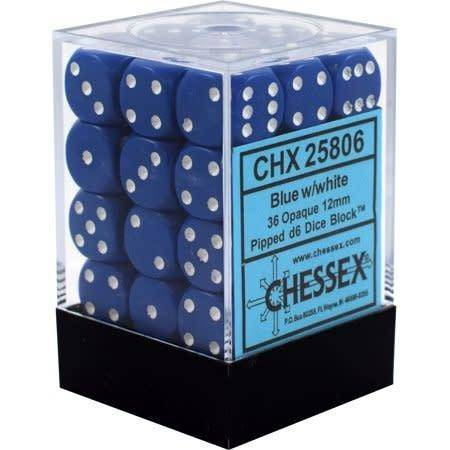 Kości 36xD6 Chessex 25806 matowe niebieskie / białe oczka