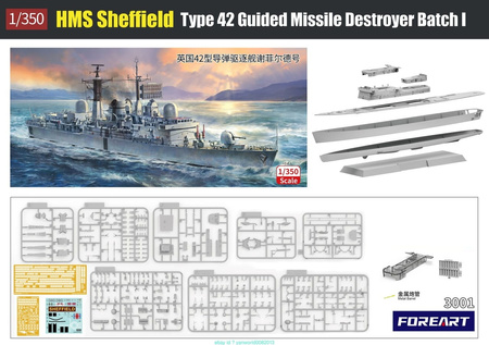 Foreart 3001 HMS Sheffield Type 42 Guide Missile Destroyer Batch I model plastikowy do sklejenia i pomalowania