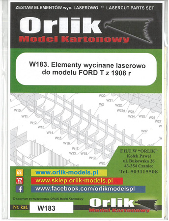 Orlik W183 Elementy wycinane laserowo do modelu kartonowego Forda T z 1908 roku