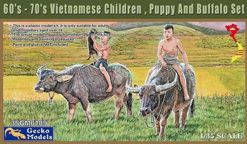 Gecko Models 35GM0109 60'-70's Vietnamese children, puppy and buffalo Set zestaw plastikowy do sklejenia i pomalowania
