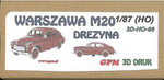 GPM 3D-H0-96 Warszawa M20 Drezyna model z druku 3D do sklejenia i pomalowania