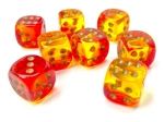 Kości zestaw 36xD6 Chessex 26868 Gemini Translucent Red Yellow w/ Gold