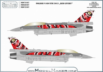 ModelMaker D48187 Polish F-16D NTM 2013 "Red Livery" zestaw kalkomanii i masek w skali 1:48