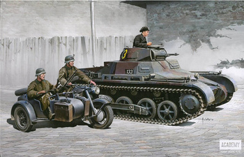 Academy 13556 Panzer I Ausf.B & Motorcycle model plastikowy do sklejenia i pomalowania