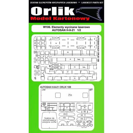  Orlik W106 Elementy wycinane laserowo do modelu kartonowego Orli 106 Autosan H9-21