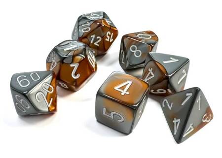 Kości zestaw RPG Chessex 26424 Gemini Copper-Steel/White