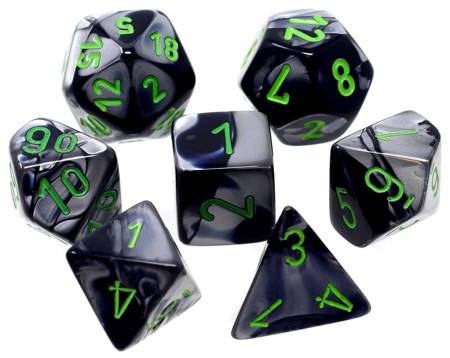 Kości zestaw RPG Chessex Gemini Black-Grey/Green