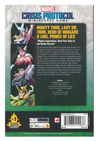 Marvel Crisis Protocol CP91 Mighty Thor, Lady Sif, Thor, Hero of Midgard & Loki, Prince of Lies Character Pack